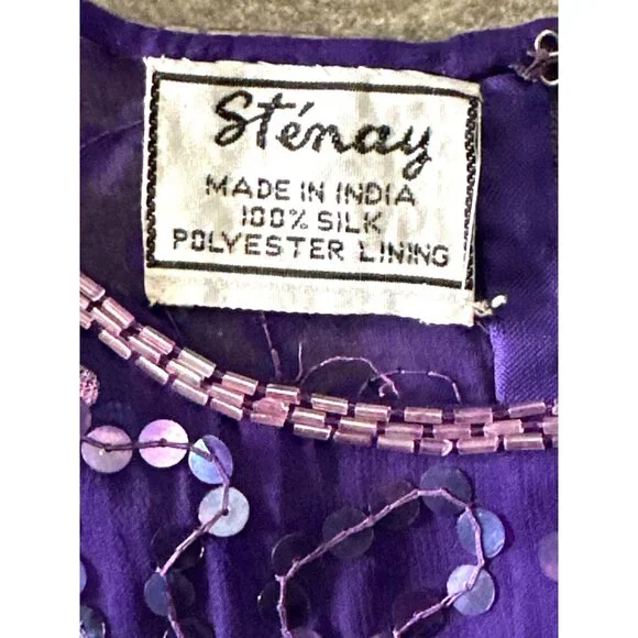 All Silk Vintage Dress by Stenay Size 4 Purple Sequin Cocktail Party Glam Core - Picture 10 of 13